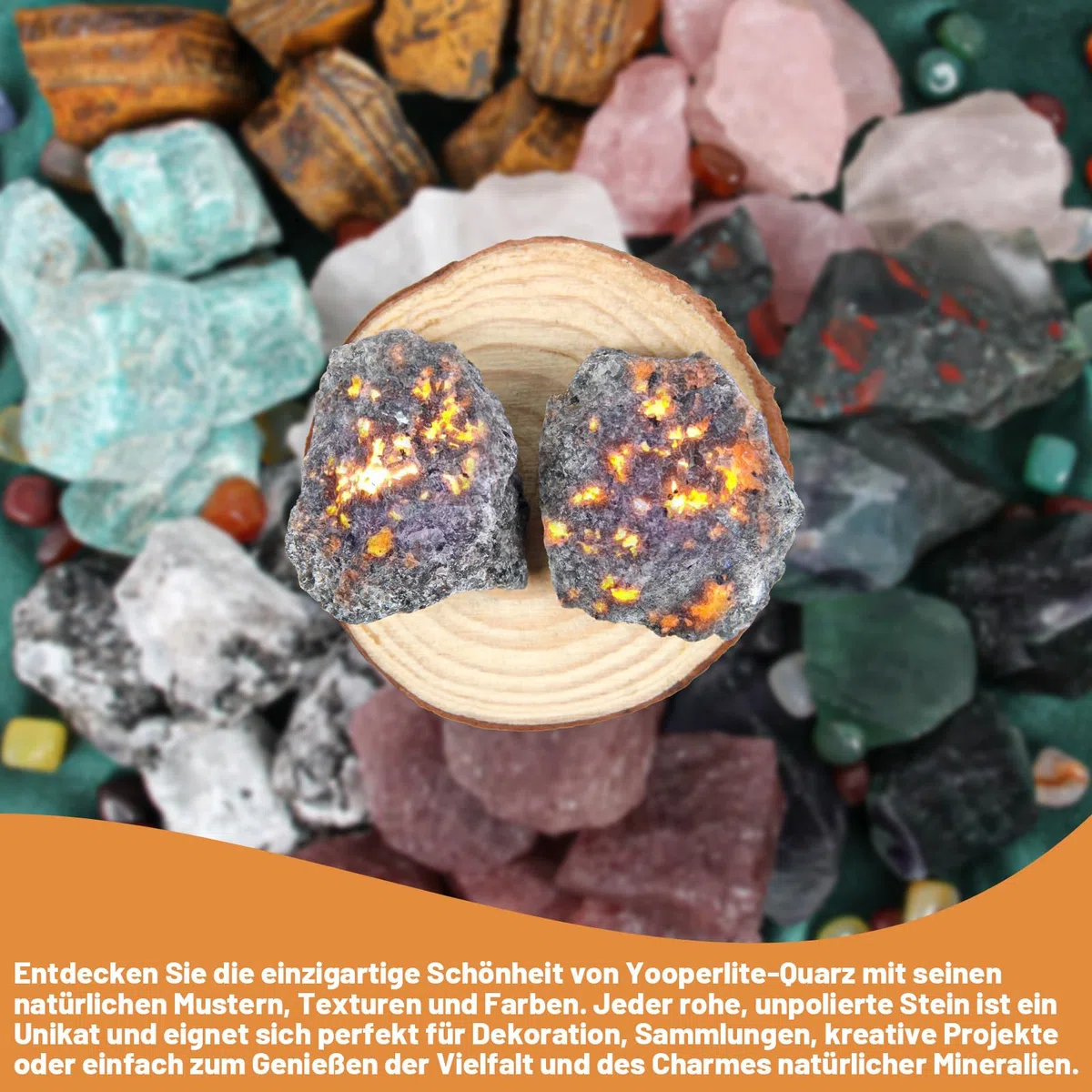 500 Gramm Rohe Yooperlite Steine – Natürliche UV-reaktive Fluoreszierende Mineralsteine für Dekoration, Sammlung & Display
