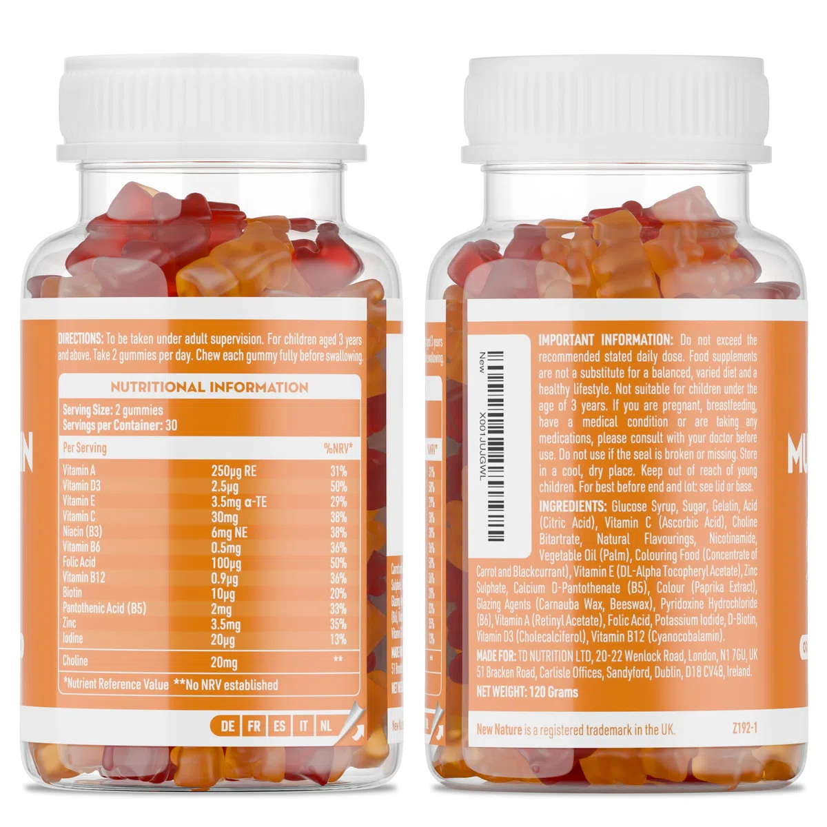 Kinder Multivitamin Fruchtgummis mit Zink, Vitamin C & Vitamin D - Vitamine für Kinder ab 3 Jahren - Zink für das Immunsystem - Kindervitamine (60 Gummis)